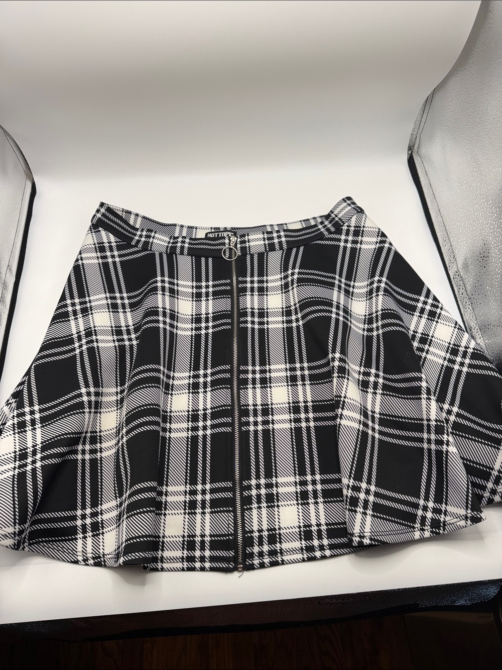 Hot Topic Goth Black White Plaid Skater Skirt with Front Zip XL